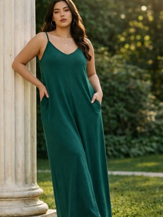 Zenana Premium Green Maxi Slip Dress 1X Minimalist Stretch Lounge Capsule - Picture 1 of 8